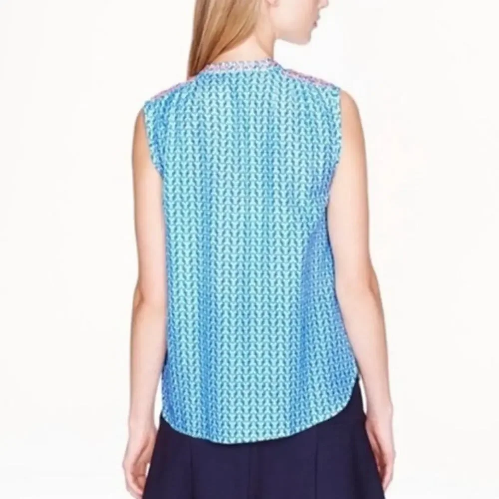 J.Crew Silk Blue Arrow Print Tassel Embroidered Sleeveless Tank top Size 8